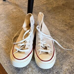 Converse Cream High-Top Sneakers with Red Accents